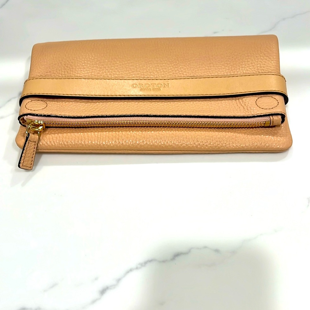 Oroton Australia Pebbled Leather Tan Clutch Bag
